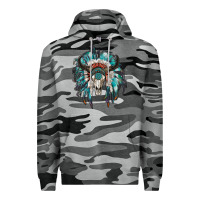 Slate Camo indian headdress with bull skull Premium Hoodie - RanaPortraitStore