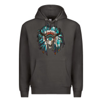 Smoke indian headdress with bull skull Premium Hoodie - RanaPortraitStore