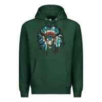 Sports Green indian headdress with bull skull Premium Hoodie - RanaPortraitStore