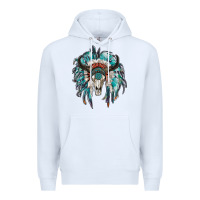 White indian headdress with bull skull Premium Hoodie - RanaPortraitStore