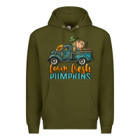 Army Green farm fresh pumpkins truck Premium Hoodie - RanaPortraitStore