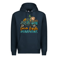 Navy farm fresh pumpkins truck Premium Hoodie - RanaPortraitStore