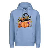 Colony Blue Kids Pumpkin with Halloween Premium Hoodie - texasbilliewilder