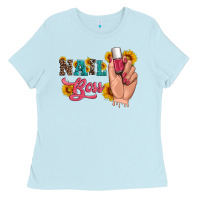 Baby Blue western sunflowers nail boss Ladies Tee - Artiststas