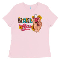Bubblegum Pink western sunflowers nail boss Ladies Tee - Artiststas