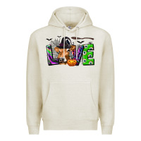 Oatmeal Heather Love Halloween Cow Premium Hoodie - texasbilliewilder
