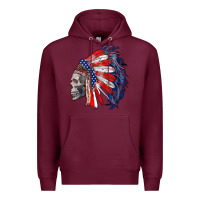 Burgundy american indian headdress with skull Premium Hoodie - RanaPortraitStore