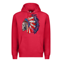 Cardinal american indian headdress with skull Premium Hoodie - RanaPortraitStore
