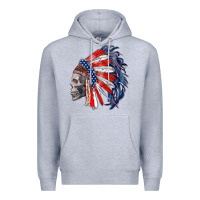 Heather Grey american indian headdress with skull Premium Hoodie - RanaPortraitStore