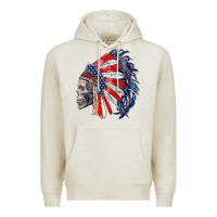 Oatmeal Heather american indian headdress with skull Premium Hoodie - RanaPortraitStore
