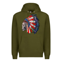 Army Green american indian headdress with skull Premium Hoodie - RanaPortraitStore