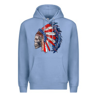Colony Blue american indian headdress with skull Premium Hoodie - RanaPortraitStore