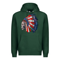 Sports Green american indian headdress with skull Premium Hoodie - RanaPortraitStore