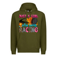 Army Green just a girl who loves racing Premium Hoodie - Zillion Design Studio