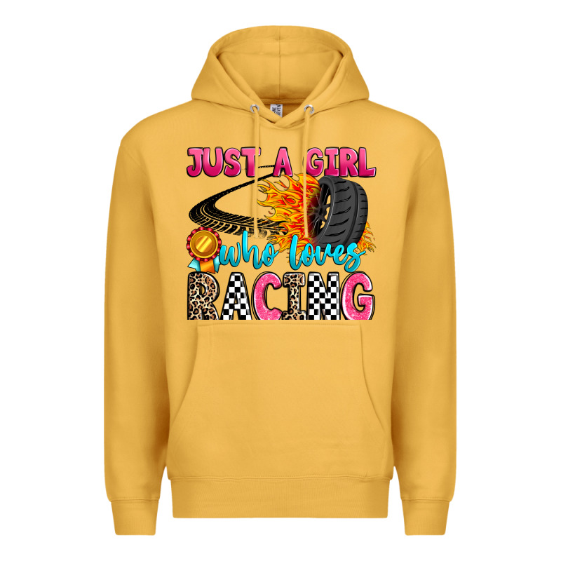 Just A Girl Who Loves Racing Premium Hoodie by Zillion Design Studio | Teevron
