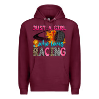 Burgundy just a girl who loves racing Premium Hoodie - Zillion Design Studio