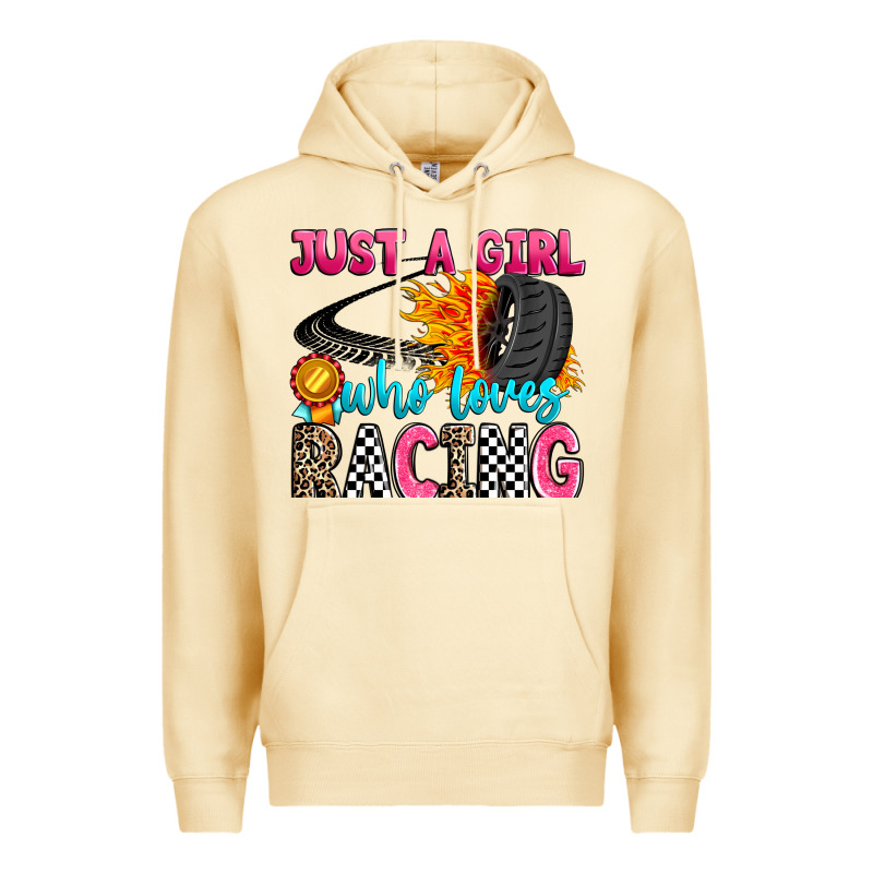 Just A Girl Who Loves Racing Premium Hoodie by Zillion Design Studio | Teevron