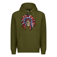 Army Green american flag indian headdress with skull Premium Hoodie - RanaPortraitStore