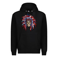 Black american flag indian headdress with skull Premium Hoodie - RanaPortraitStore