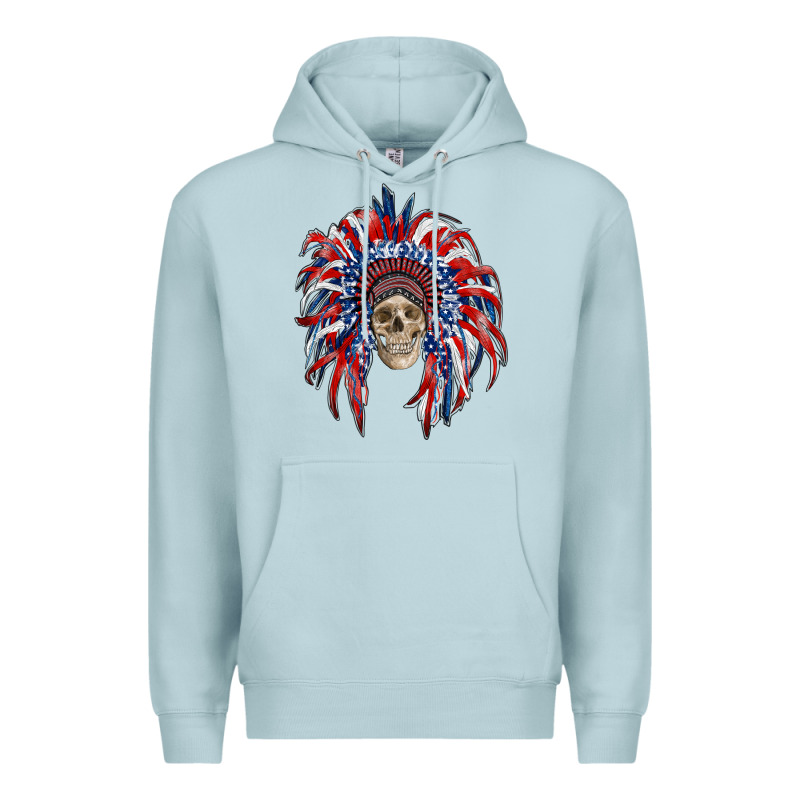 American Flag Indian Headdress With Skull Premium Hoodie by RanaPortraitStore | Teevron