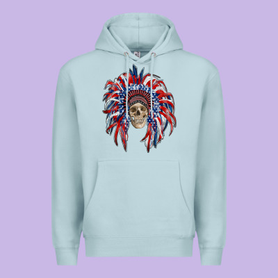 American Flag Indian Headdress With Skull Premium Hoodie Designed By Ranaportraitstore