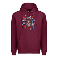 Burgundy american flag indian headdress with skull Premium Hoodie - RanaPortraitStore