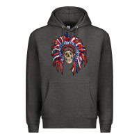 Charcoal Heather american flag indian headdress with skull Premium Hoodie - RanaPortraitStore