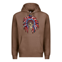 Chestnut american flag indian headdress with skull Premium Hoodie - RanaPortraitStore
