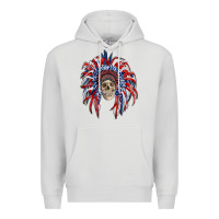 Dove Grey american flag indian headdress with skull Premium Hoodie - RanaPortraitStore