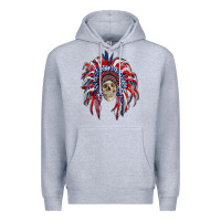 Heather Grey american flag indian headdress with skull Premium Hoodie - RanaPortraitStore