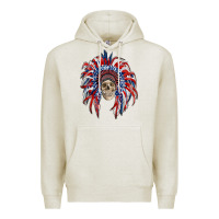 Oatmeal Heather american flag indian headdress with skull Premium Hoodie - RanaPortraitStore