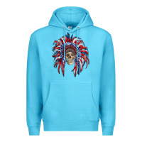 Ocean Blue american flag indian headdress with skull Premium Hoodie - RanaPortraitStore