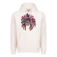 Pale Pink american flag indian headdress with skull Premium Hoodie - RanaPortraitStore