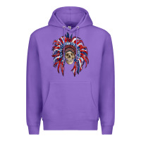 Purple american flag indian headdress with skull Premium Hoodie - RanaPortraitStore