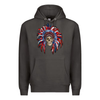 Smoke american flag indian headdress with skull Premium Hoodie - RanaPortraitStore