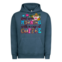 Pigment Midnight Navy start your morning with a cup of coffee Urban Hoodie - Zillion Design Studio