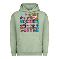 Pigment Oil Green start your morning with a cup of coffee Urban Hoodie - Zillion Design Studio