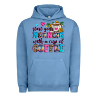 Pigment Pebble Blue start your morning with a cup of coffee Urban Hoodie - Zillion Design Studio