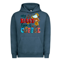 Pigment Midnight Navy my blood type is coffee Urban Hoodie - Zillion Design Studio