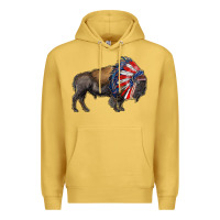 Antique Gold american bison with indian headdress Premium Hoodie - RanaPortraitStore