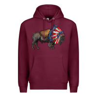 Burgundy american bison with indian headdress Premium Hoodie - RanaPortraitStore