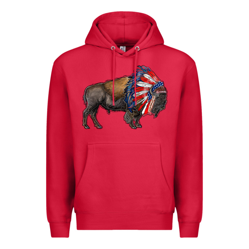 American Bison With Indian Headdress Premium Hoodie by RanaPortraitStore | Teevron