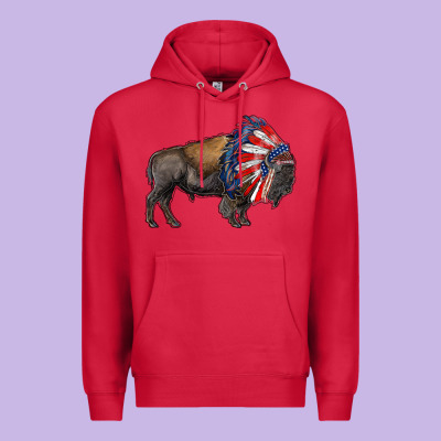 American Bison With Indian Headdress Premium Hoodie Designed By Ranaportraitstore