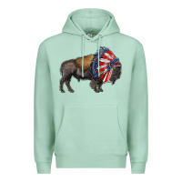 Seafoam american bison with indian headdress Premium Hoodie - RanaPortraitStore