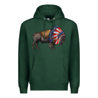Sports Green american bison with indian headdress Premium Hoodie - RanaPortraitStore