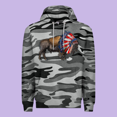 American Bison With Indian Headdress Premium Hoodie Designed By Ranaportraitstore