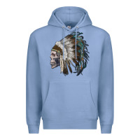 Colony Blue skull with indian headdress Premium Hoodie - RanaPortraitStore
