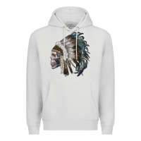 Dove Grey skull with indian headdress Premium Hoodie - RanaPortraitStore