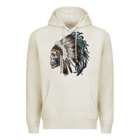 Oatmeal Heather skull with indian headdress Premium Hoodie - RanaPortraitStore
