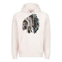 Pale Pink skull with indian headdress Premium Hoodie - RanaPortraitStore